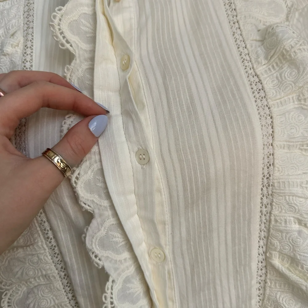 Sézane Chemise Marianella Scalloped White Victorian Blouse SIZE 4 - Picture 9 of 13